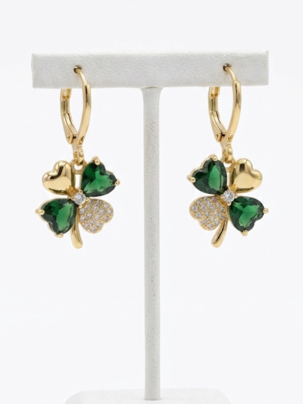 4 Leaf Clover Fairycore Earrings Green Gemstone Lucky Charm Earrings Coquette - Picture 2 of 5